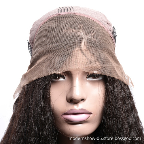 Wholesale Price Kinky Straight Hair Wig Natural Black 150 Density Yaki Human Hair Lace Frontal Wig With Baby Hair